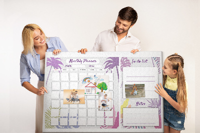 Tableau de liège Calendrier mensuel à motif de plantes tropicales