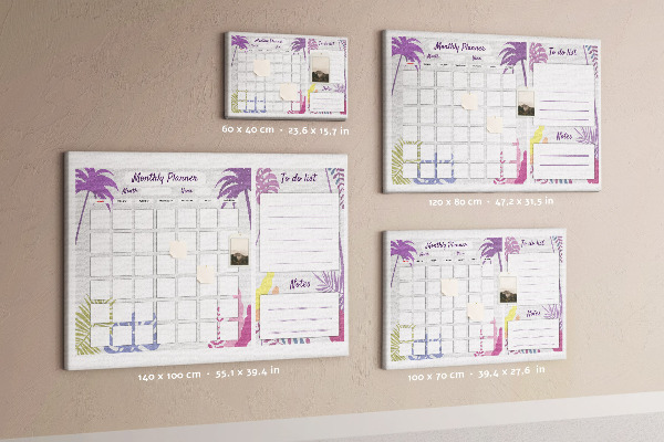 Tableau de liège Calendrier mensuel à motif de plantes tropicales