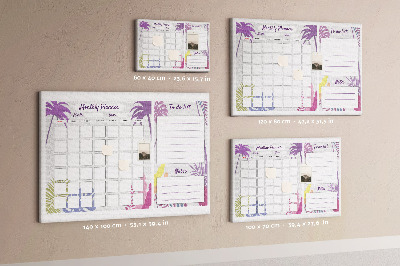 Tableau de liège Calendrier mensuel à motif de plantes tropicales
