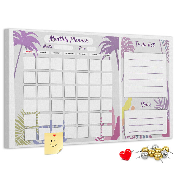 Tableau de liège Calendrier mensuel à motif de plantes tropicales