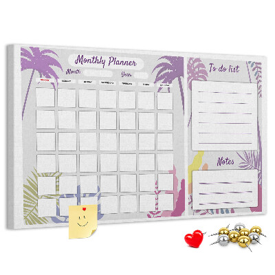 Tableau de liège Calendrier mensuel à motif de plantes tropicales