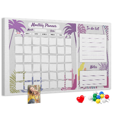 Tableau de liège Calendrier mensuel à motif de plantes tropicales