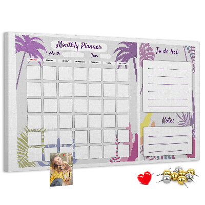 Tableau de liège Calendrier mensuel à motif de plantes tropicales
