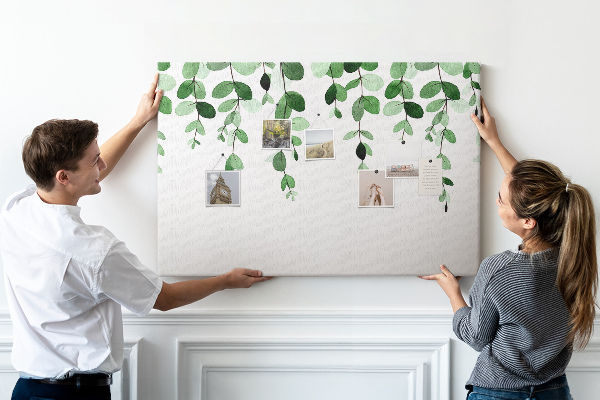 Tableau en liège Feuilles vertes dans un style aquarelle délicat