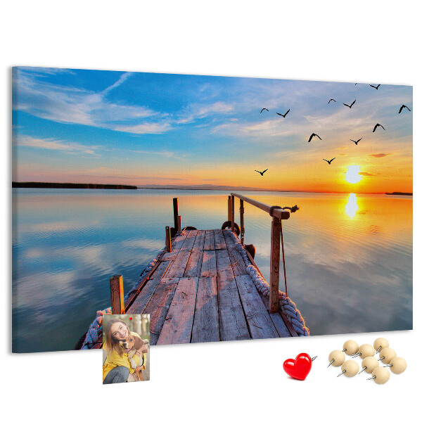 Tableau de liège Coucher de soleil sur un lac calme