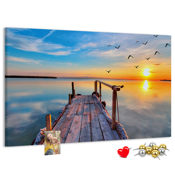 Tableau de liège Coucher de soleil sur un lac calme