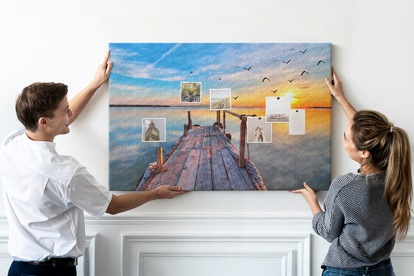 Tableau de liège Coucher de soleil sur un lac calme