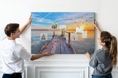 Tableau de liège Coucher de soleil sur un lac calme