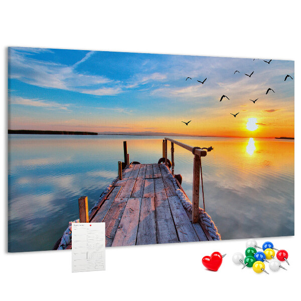 Tableau de liège Coucher de soleil sur un lac calme
