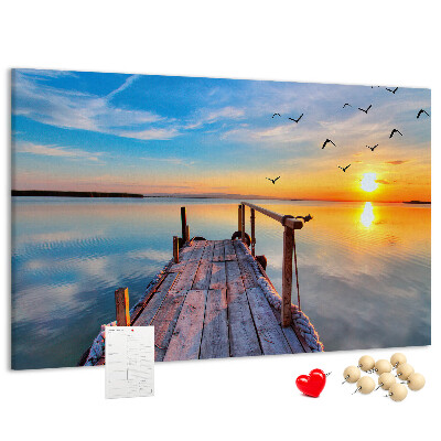 Tableau de liège Coucher de soleil sur un lac calme