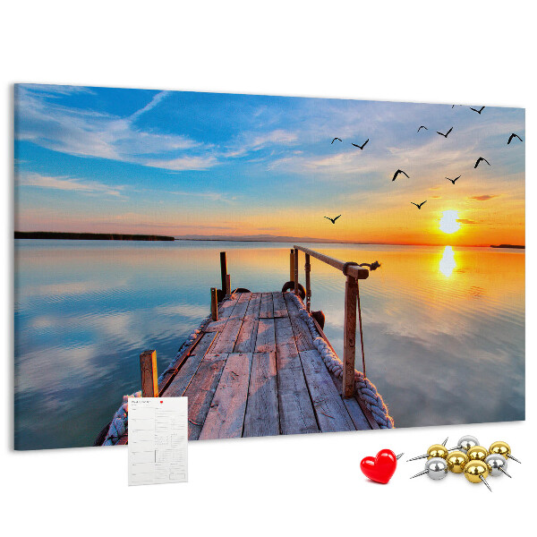 Tableau de liège Coucher de soleil sur un lac calme