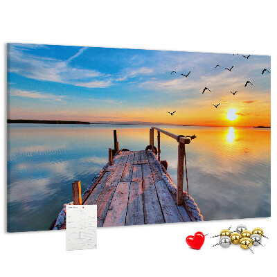 Tableau de liège Coucher de soleil sur un lac calme