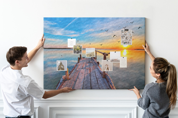 Tableau de liège Coucher de soleil sur un lac calme