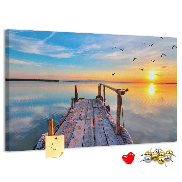 Tableau de liège Coucher de soleil sur un lac calme