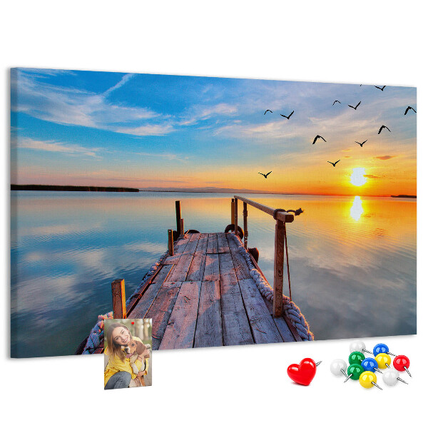 Tableau de liège Coucher de soleil sur un lac calme