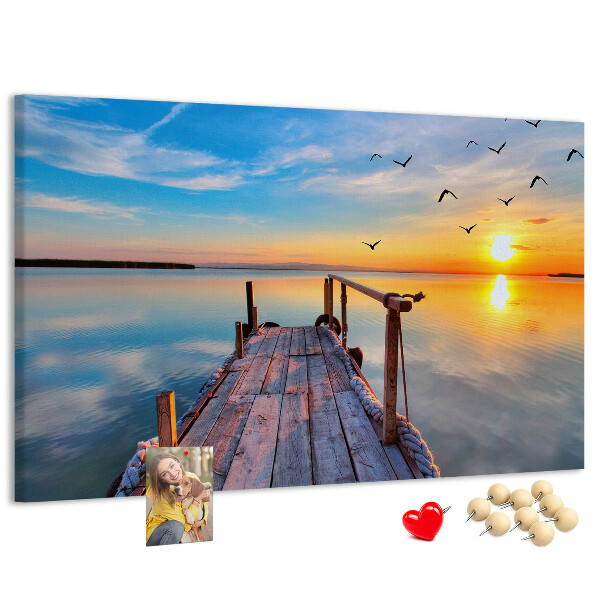 Tableau de liège Coucher de soleil sur un lac calme