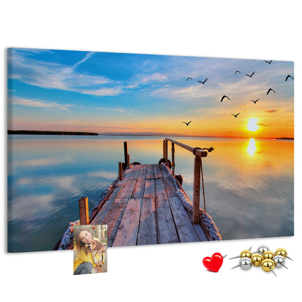 Tableau de liège Coucher de soleil sur un lac calme