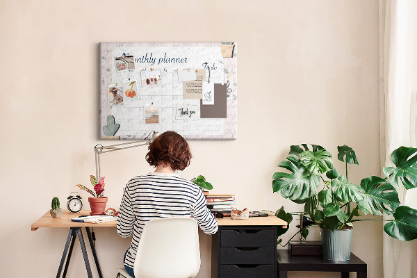 Tableau en liège Agenda mensuel avec des éléments végétaux