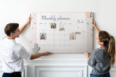 Tableau en liège Agenda mensuel avec des éléments végétaux