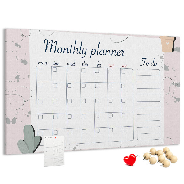 Tableau en liège Agenda mensuel avec des éléments végétaux