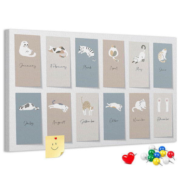 Tableau en liège Calendrier avec de jolies illustrations d'animaux de compagnie