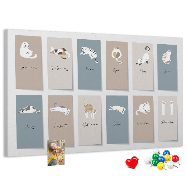 Tableau en liège Calendrier avec de jolies illustrations d'animaux de compagnie