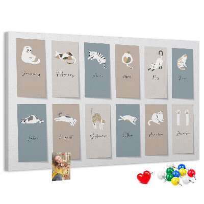 Tableau en liège Calendrier avec de jolies illustrations d'animaux de compagnie