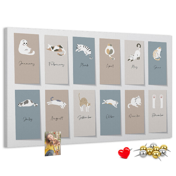 Tableau en liège Calendrier avec de jolies illustrations d'animaux de compagnie