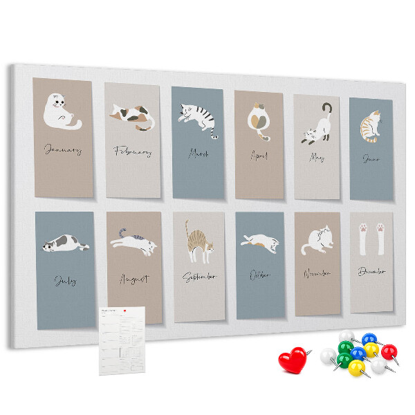 Tableau en liège Calendrier avec de jolies illustrations d'animaux de compagnie