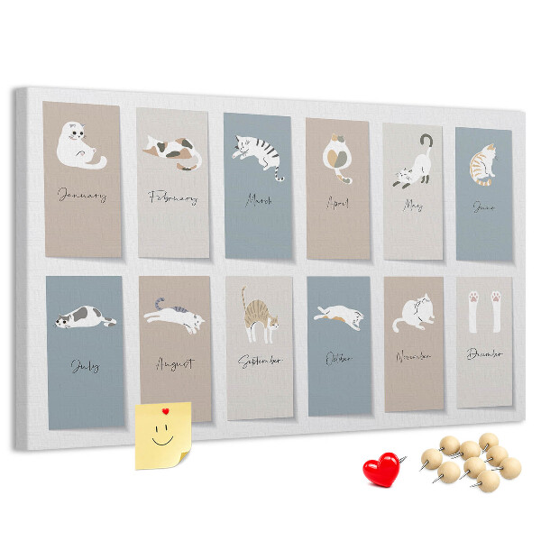 Tableau en liège Calendrier avec de jolies illustrations d'animaux de compagnie