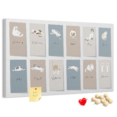 Tableau en liège Calendrier avec de jolies illustrations d'animaux de compagnie