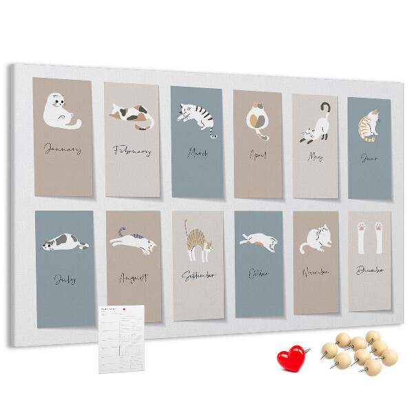 Tableau en liège Calendrier avec de jolies illustrations d'animaux de compagnie