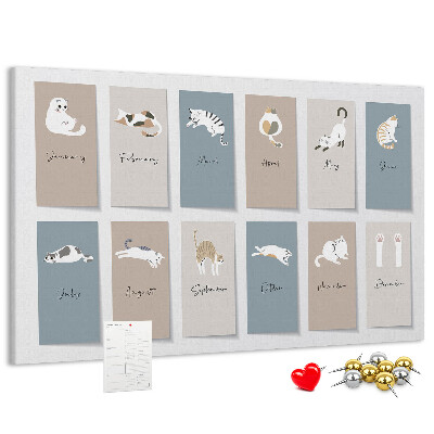 Tableau en liège Calendrier avec de jolies illustrations d'animaux de compagnie