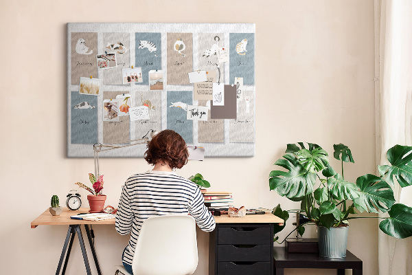 Tableau en liège Calendrier avec de jolies illustrations d'animaux de compagnie