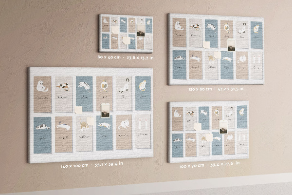 Tableau en liège Calendrier avec de jolies illustrations d'animaux de compagnie