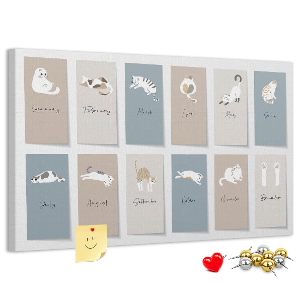 Tableau en liège Calendrier avec de jolies illustrations d'animaux de compagnie