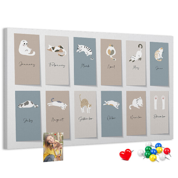 Tableau en liège Calendrier avec de jolies illustrations d'animaux de compagnie