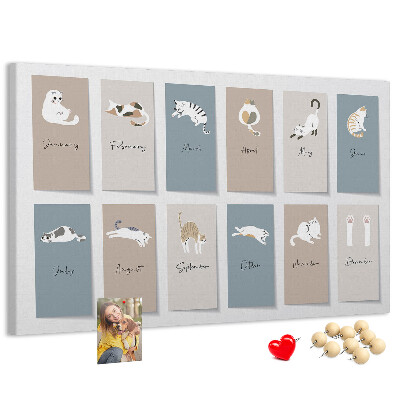 Tableau en liège Calendrier avec de jolies illustrations d'animaux de compagnie