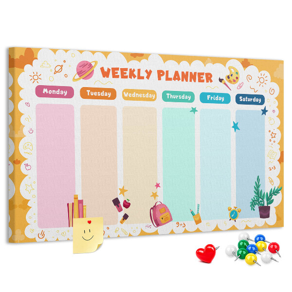 Tableau affichage liège Agenda hebdomadaire coloré sur le thème de l'école