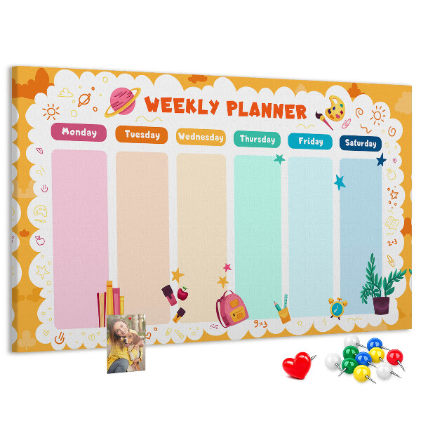 Tableau affichage liège Agenda hebdomadaire coloré sur le thème de l'école