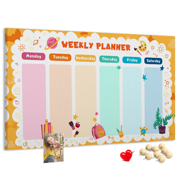Tableau affichage liège Agenda hebdomadaire coloré sur le thème de l'école