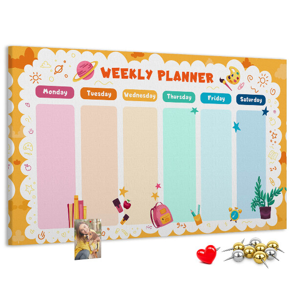 Tableau affichage liège Agenda hebdomadaire coloré sur le thème de l'école