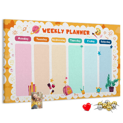 Tableau affichage liège Agenda hebdomadaire coloré sur le thème de l'école