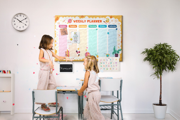Tableau affichage liège Agenda hebdomadaire coloré sur le thème de l'école