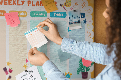 Tableau affichage liège Agenda hebdomadaire coloré sur le thème de l'école