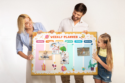 Tableau affichage liège Agenda hebdomadaire coloré sur le thème de l'école