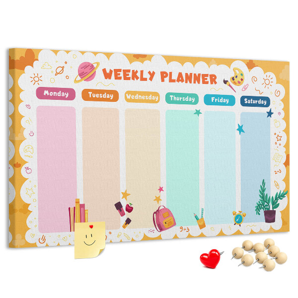 Tableau affichage liège Agenda hebdomadaire coloré sur le thème de l'école