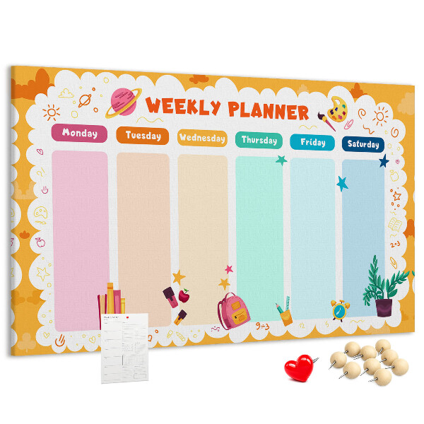 Tableau affichage liège Agenda hebdomadaire coloré sur le thème de l'école