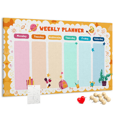 Tableau affichage liège Agenda hebdomadaire coloré sur le thème de l'école