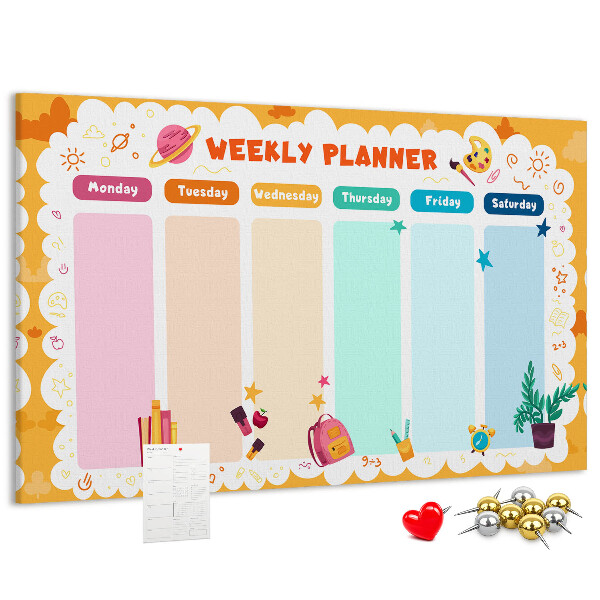 Tableau affichage liège Agenda hebdomadaire coloré sur le thème de l'école